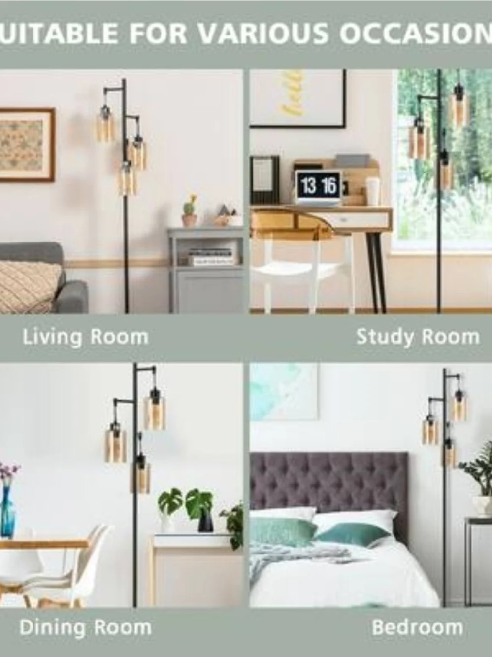 Contemporary Amber Glass Lantern Floor Lamp with Black Frame